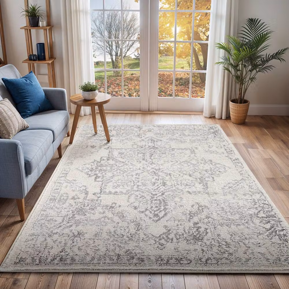 Livabliss Roma Vintage Boho Rug in Cream and Grey, W x W: 200 x 200 cm – 3