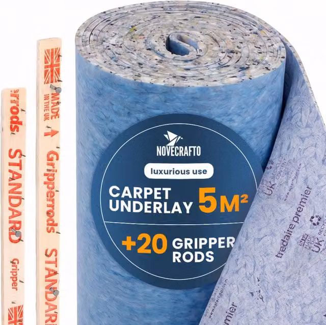Novecrafto 11mm Carpet Underlay Kit with 20 Blue Plastic Gripper Rods, 5m2