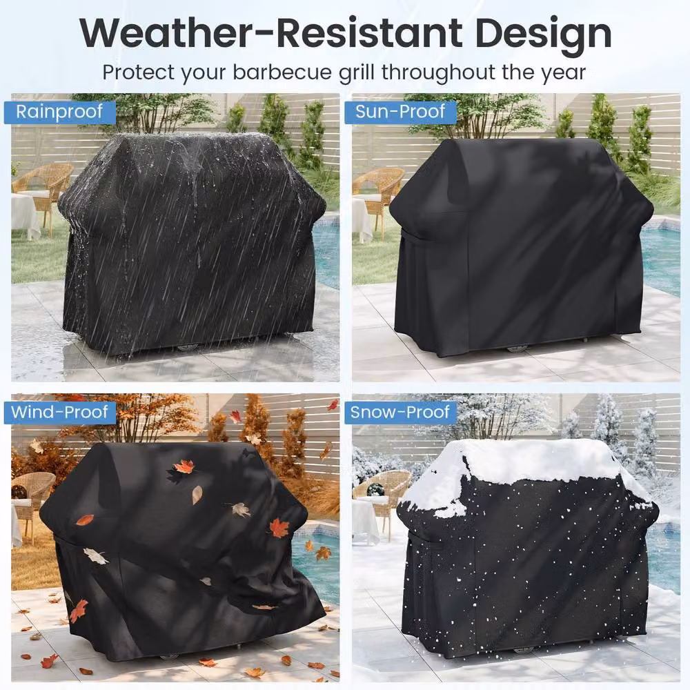 Costway Heavy Duty Waterproof PVC Gas Grill Cover with Dual Handles, Black, W/D/H: 132 x 100 x 66 cm – 6