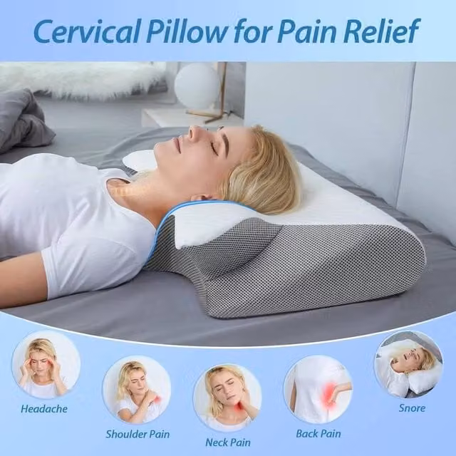 Kelvenix Orthopaedic Butterfly-Shaped Memory Foam Pillow in Grey with Removable Machine Washable Cover