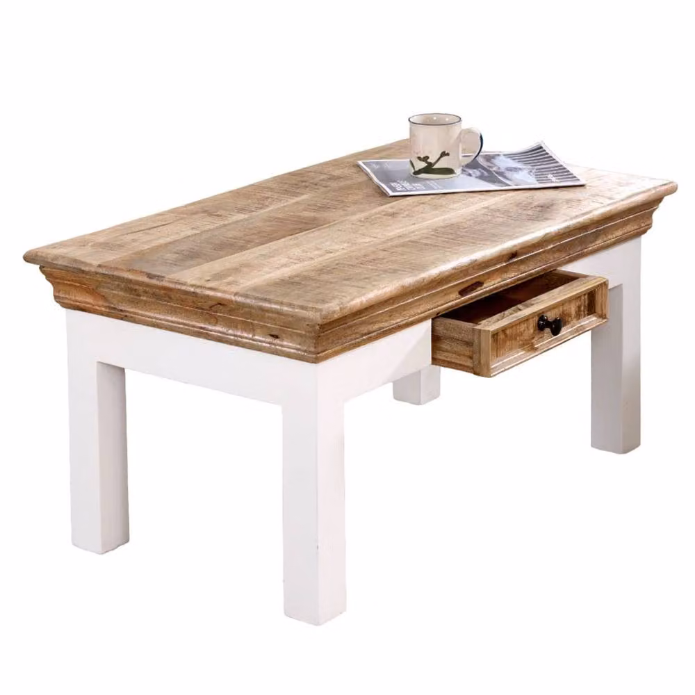 Wyld Haus Alington Solid Mango Wood Coffee Table with Drawer, Brown and White – 2