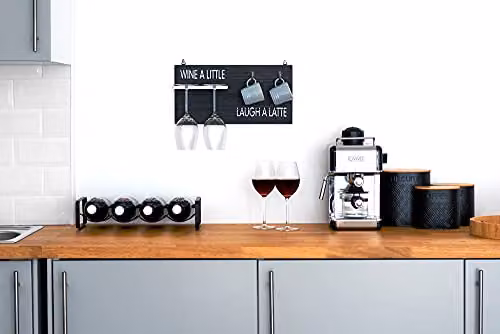 Wicked Gizmos Wall Mounted Wooden Coffee Mug and Wine Glass Holder in Black – 8