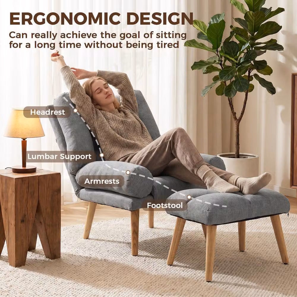STILVORA Recliner Armchair with Matching Ottoman in Grey Fabric – 5