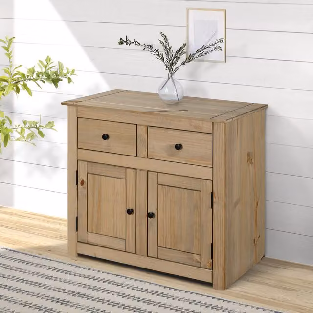 Mews Brown Rustic Wood Panama Sideboard with 2 Doors and 2 Drawers