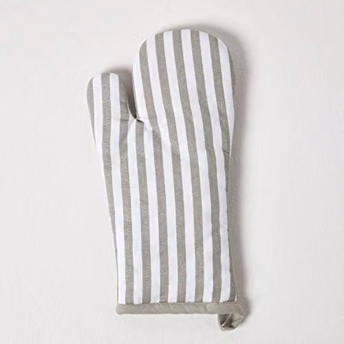 Homescapes Grey and White Cotton Oven Glove, 18 x 32 cm