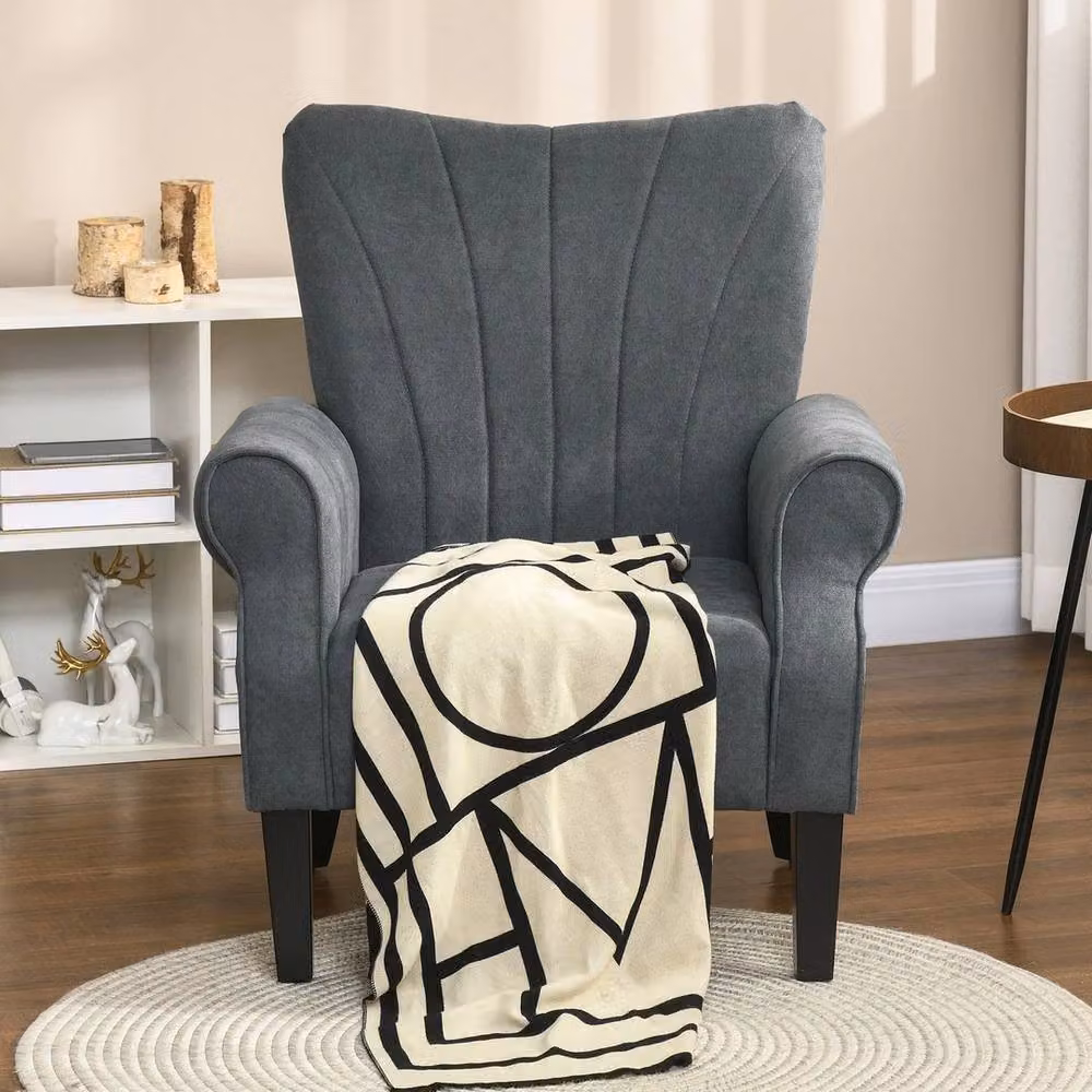 PAWNORA Modern Upholstered Accent Armchair with Wood Legs, Dark Grey – 3
