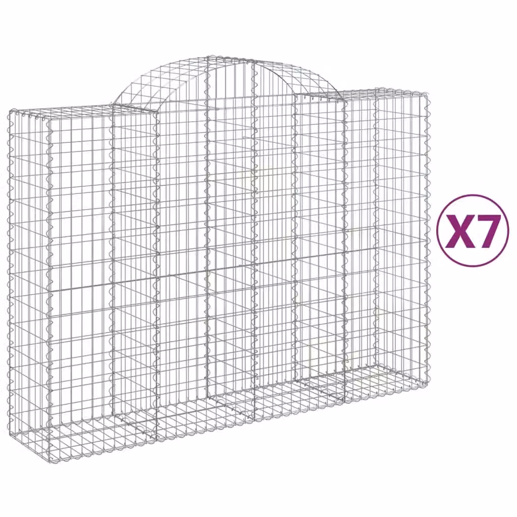 Berkfield Home Arched Gabion Baskets, 7 Piece Set, Silver Galvanised Steel, W: 200 cm, D: 50 cm, H: 140-160 cm – 2