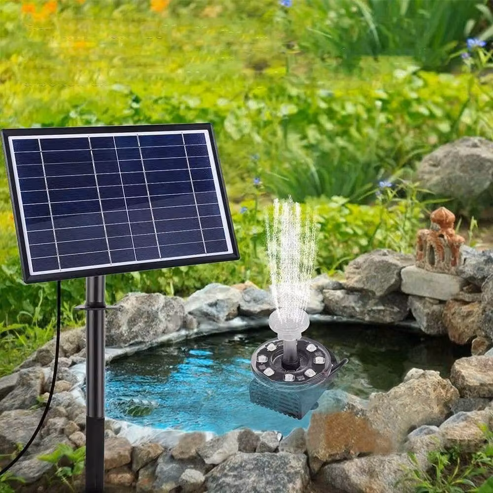 NESTLUNE 7W Solar Fountain Pump with Battery and RGB LED Lights, Black, W/D/H: 100 x 100 x 1 cm – 6