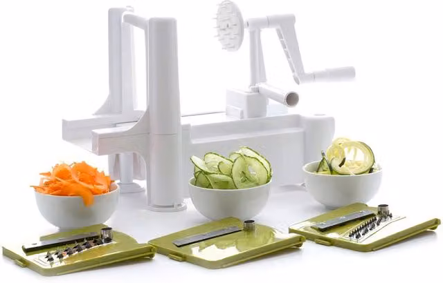 Dexam Spiralizer and Spiral Slicer with 3 Blades in White and Multicolour