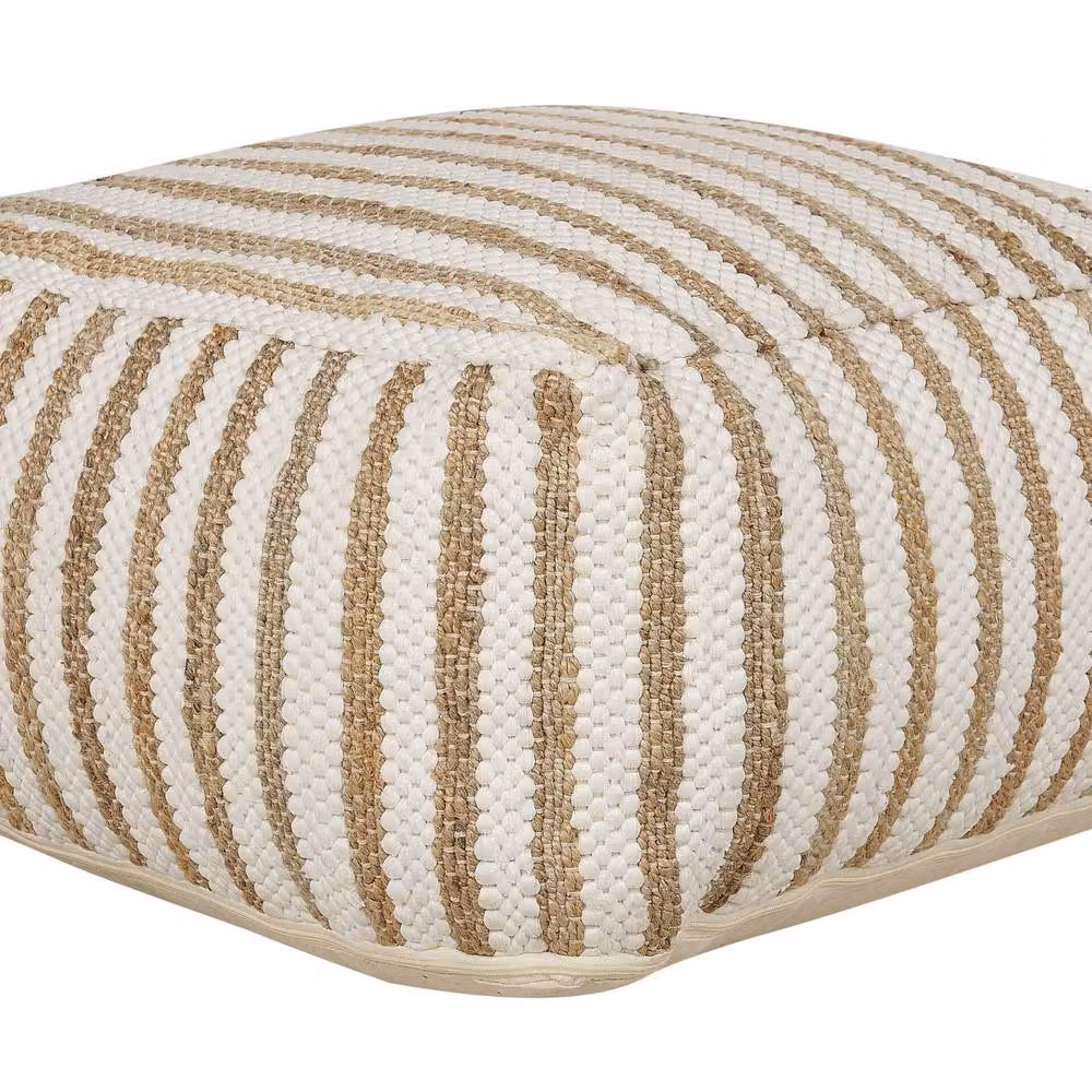 Wyld Haus Square Pouffe in Beige Jute and Cotton with Abstract Stripe, W/D/H: 60 x 60 x 30 cm – 2