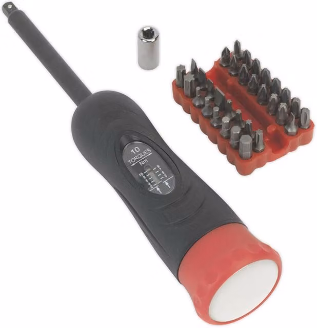 Loops 34 Piece Torque Screwdriver Set with 1/4 inch Square Drive and Various Bits in Black and Multicolour