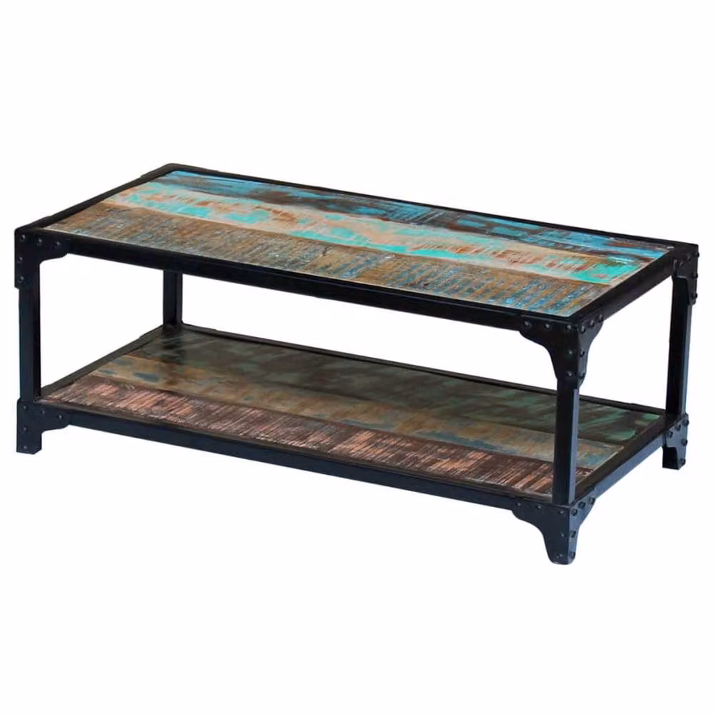 Berkfield Home Beautiful Rectangular Coffee Table in Multicolour Waxed Solid Reclaimed Wood, W/D/H: 90 x 45 x 35 cm – 2