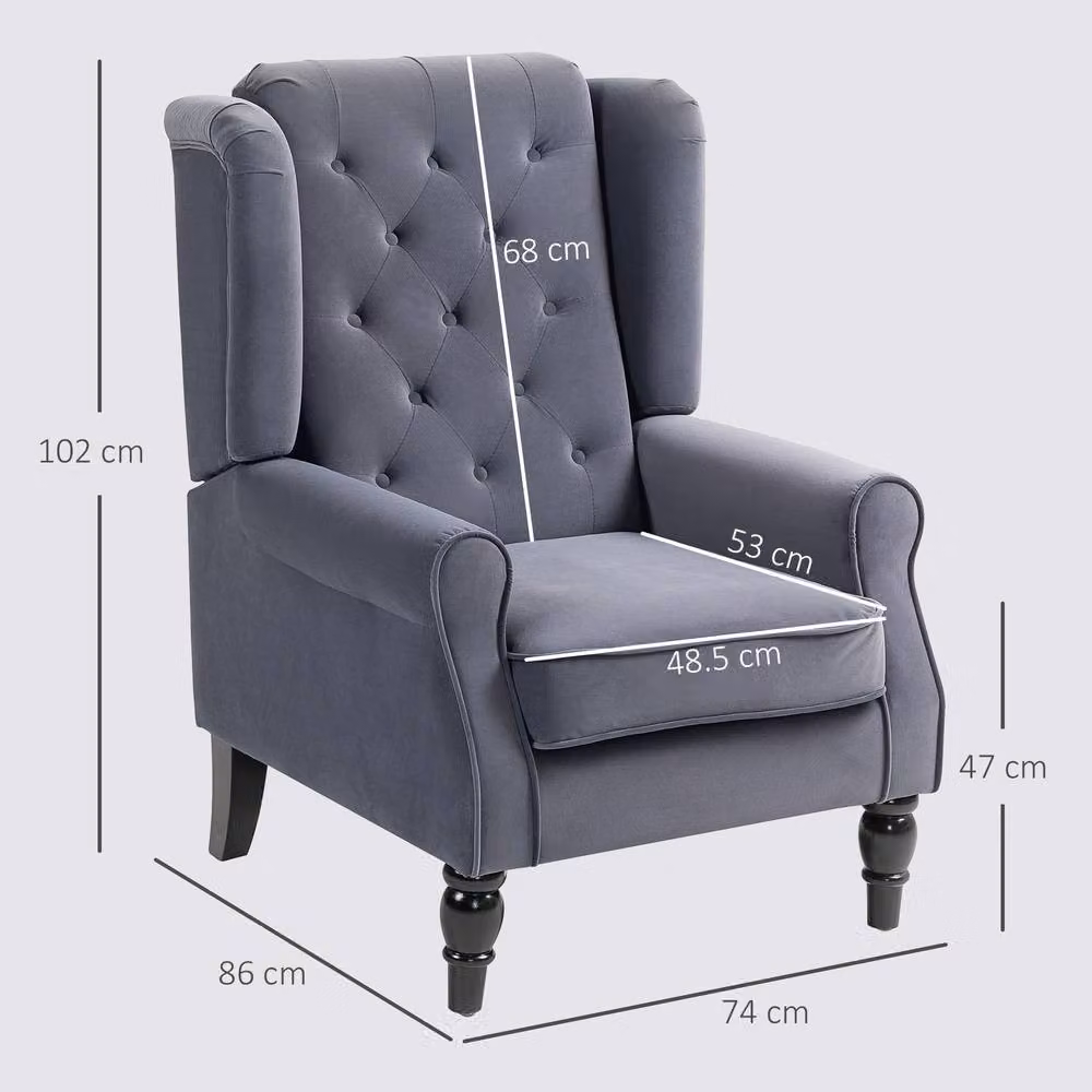 STILVORA Grey Velvet Wingback Chair with Solid Wood Frame – 4