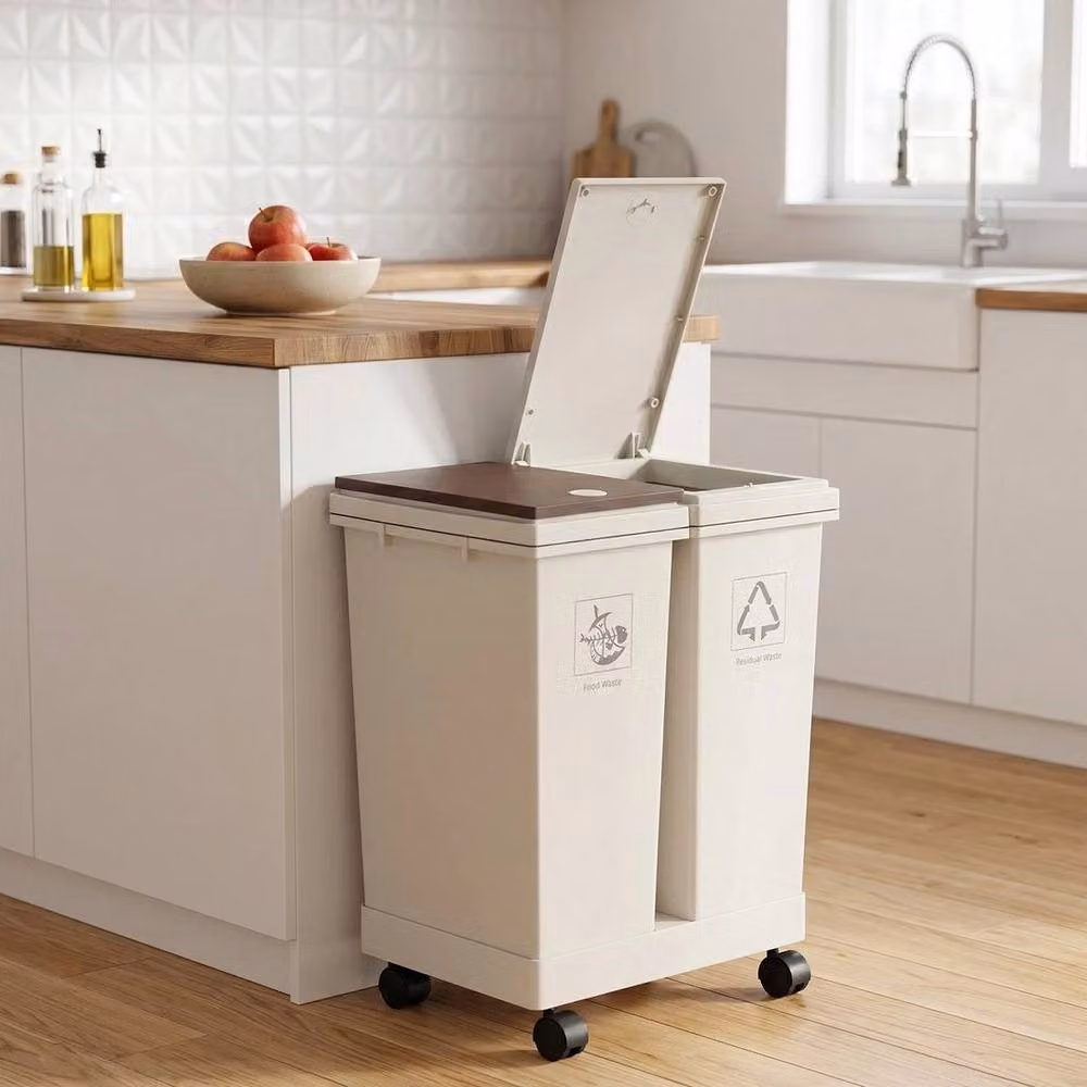 Kelvenix 40L Double Compartment Touch Recycling Bin in White – 3