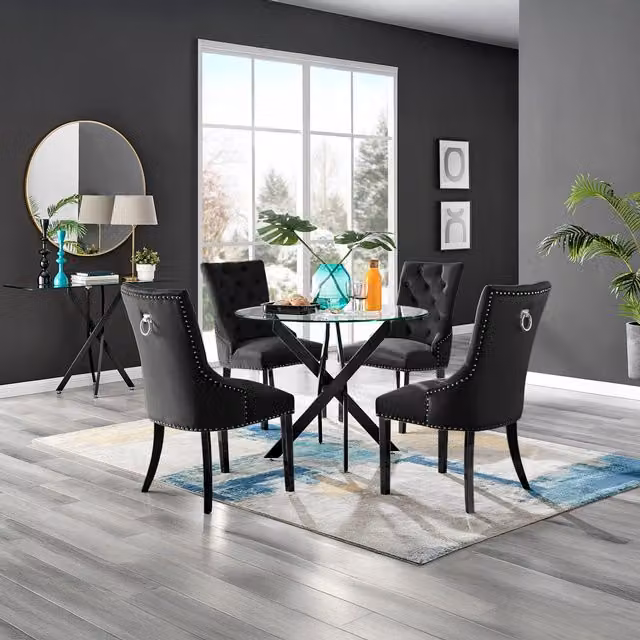 FurnitureboxUK Leonardo Rectangular Glass Dining Table with 4 Belgravia Chairs in Black and Transparent