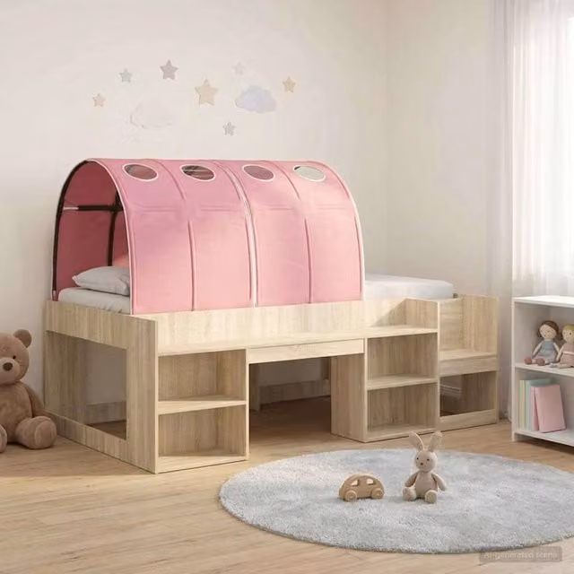 Berkfield Home 3-Piece Single Bed Frame with Tunnel in Sonoma Oak and Pink Engineered Wood