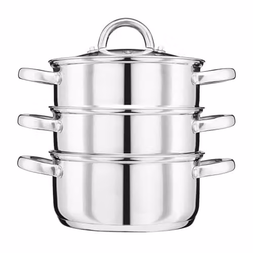 Cooks Professional 3 Tier Stainless Steel Steamer Pan in Silver with Glass Lid, Diameter: 20 cm