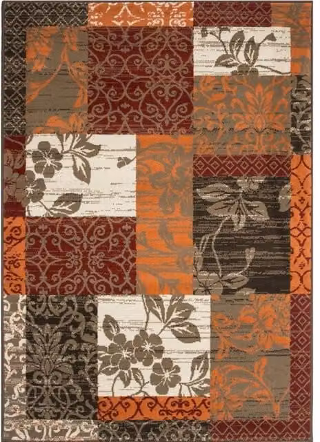 Kukoon Red Terracotta Brown Traditional Patchwork Boho Living Area Rug, W: 60 cm, L: 240 cm