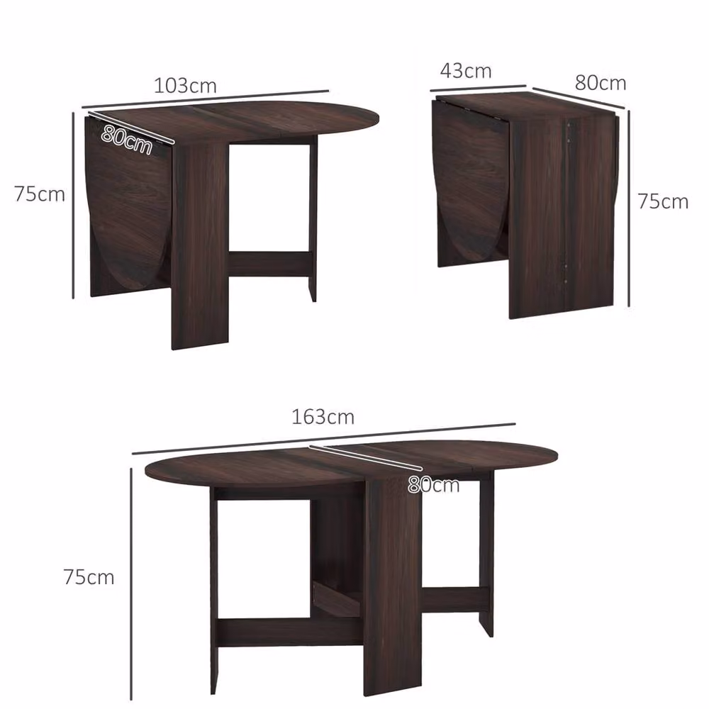 Kelvenix Brown Folding Drop Leaf Dining Table with Rounded MDF Top – 2