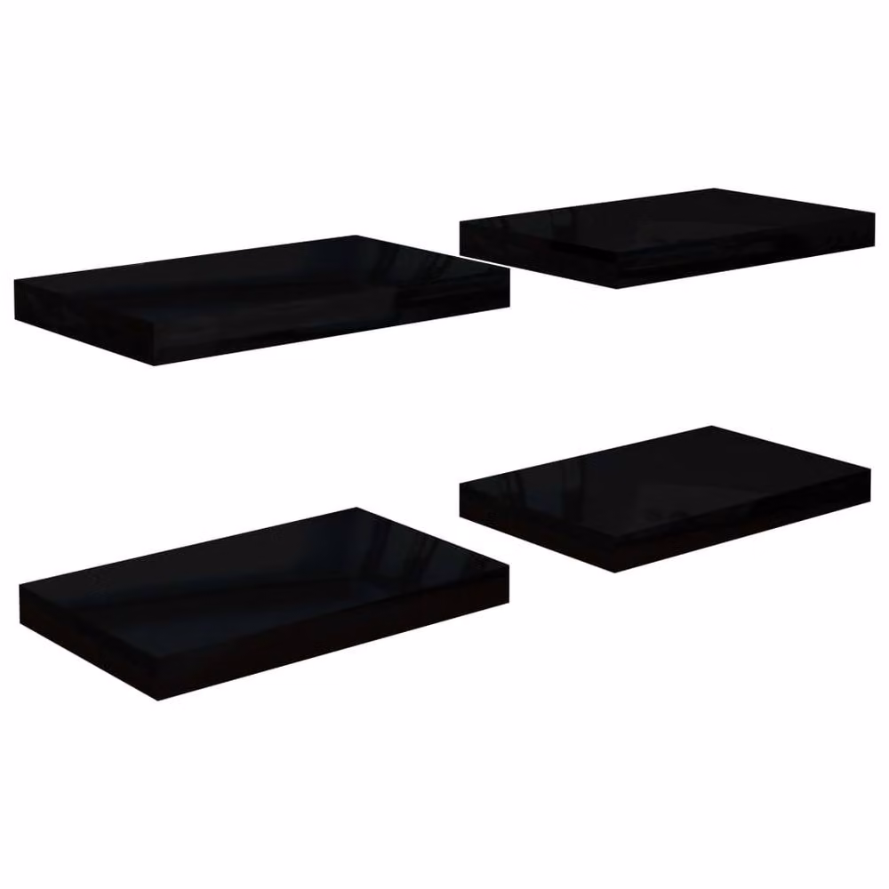 Berkfield Home Set of 4 Durable Floating Wall Shelves in High Gloss Black, W/D/H: 40 x 23 x 3.8 cm – 3