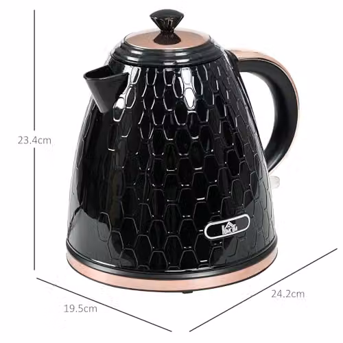 HOMCOM Black Electric Kettle with Auto Shut-off and Limescale Filter, 1.7 l, 3 kW – 6