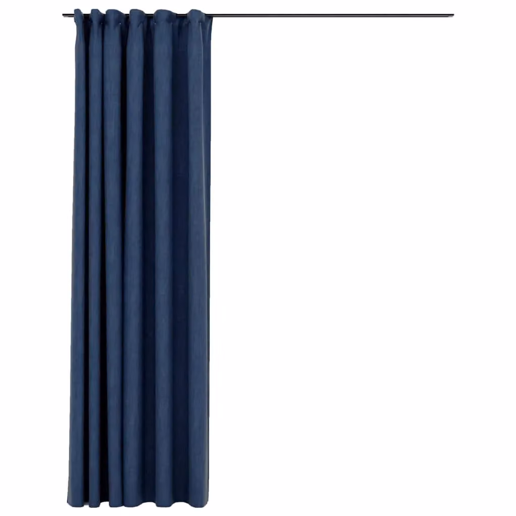 Berkfield Home Linen-Look Blue Blackout Curtains with Hooks W: 290 cm, H: 245 cm – 2