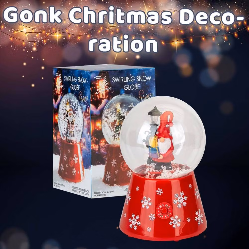 VFM e-Store Red Christmas Gonk Snow Globe with LED Light and Auto Snow, W/D/H: 12 x 12 x 18 cm – 3