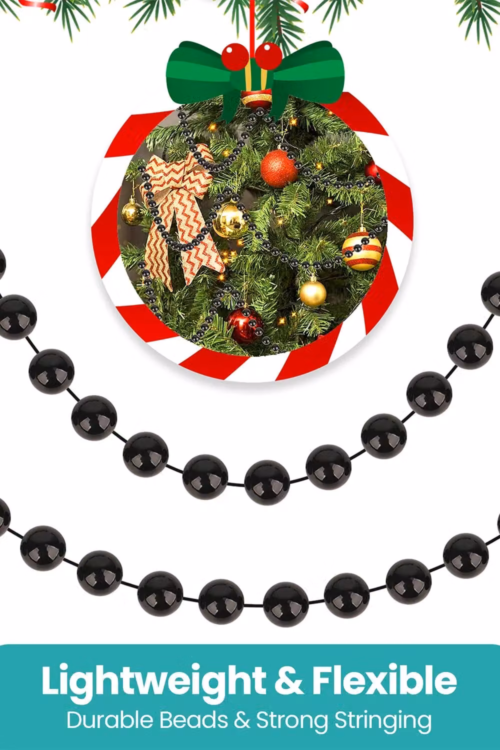 Neel Blue Metallic Christmas Bead Chain, 9m Shiny Pearl Garland in Blue and Black – 4