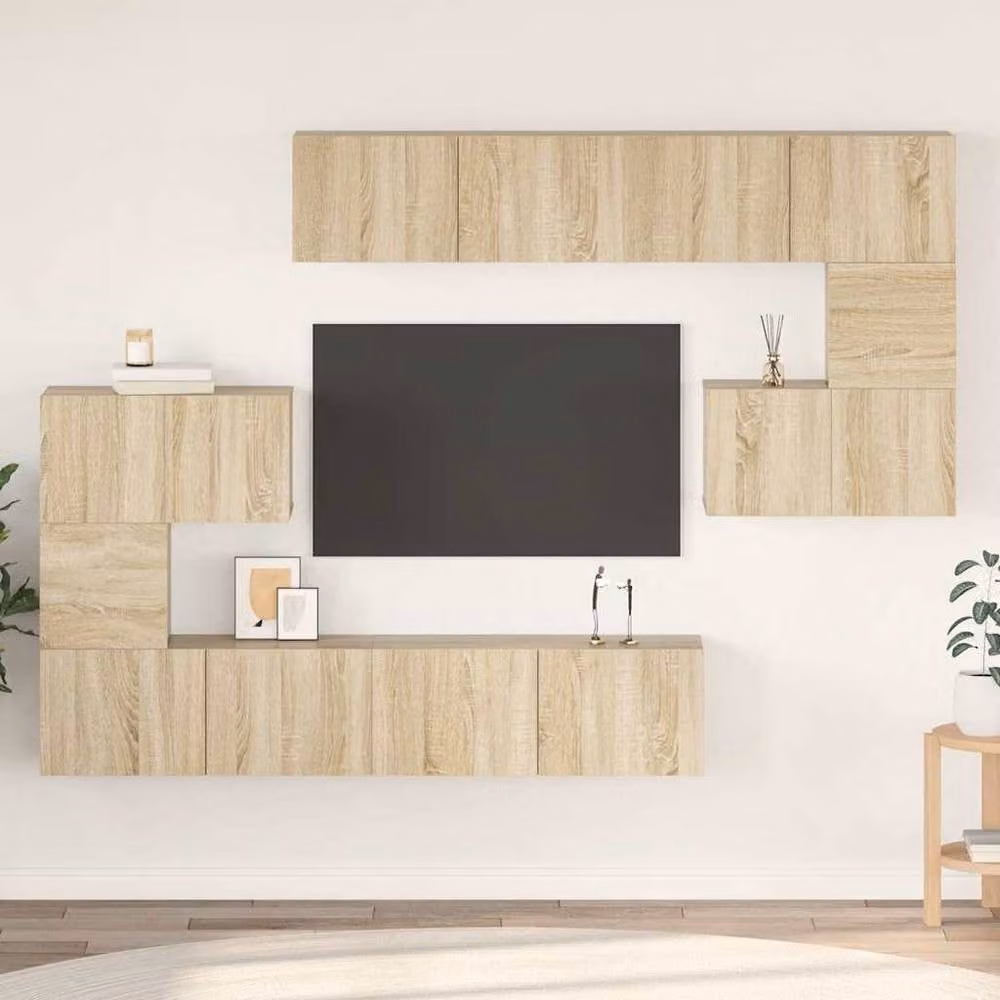 Berkfield Home Modern 8 Piece TV Cabinet Set in Sonoma Oak and Beige