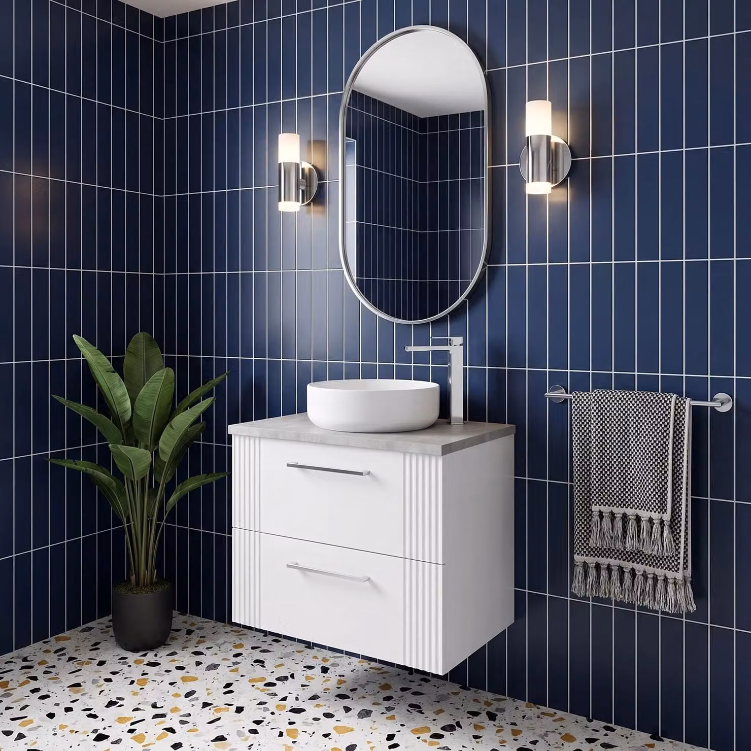 Balterley Wall Hung Bathroom Vanity Unit with 2 Soft Close Drawers and Laminated Worktop, White and Bellato Grey, W/D/H: 60.5 x 39.0 x 52.2 cm – 3