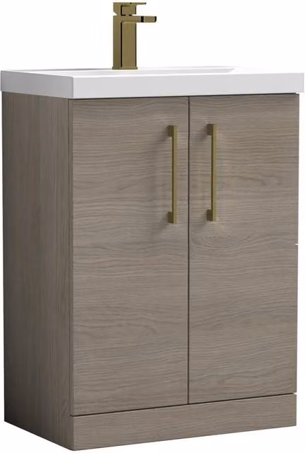 Balterley Contemporary 2-Door Freestanding Bathroom Floor Vanity Basin in Solace Oak Brown, Width: 60 cm – 1