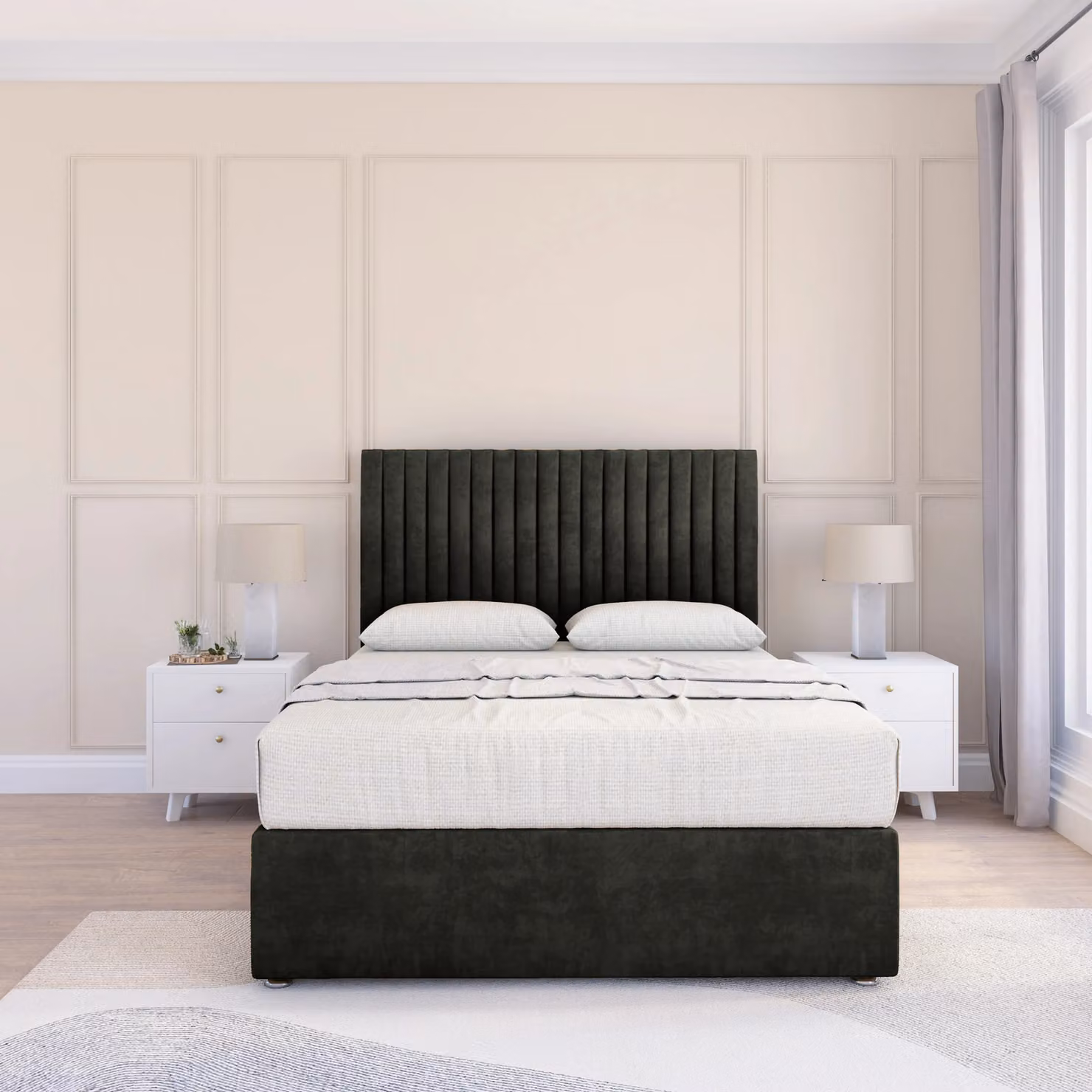 Sloomy California Chesterfield Divan Bed Base in Dark Grey Velvet, Small Single