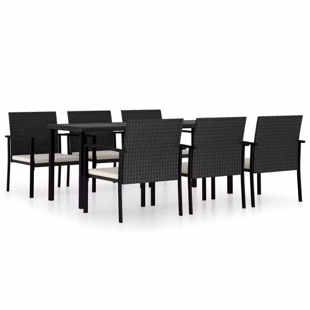 Berkfield Home 7 Piece Poly Rattan Outdoor Dining Set in Black – 2