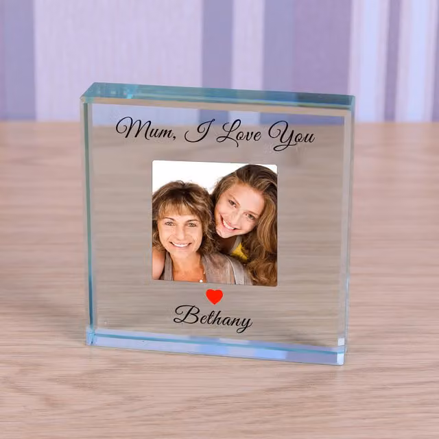 Uniqueful Personalised Mum I Love You Glass Token in Transparent and Beige for Mothers Day