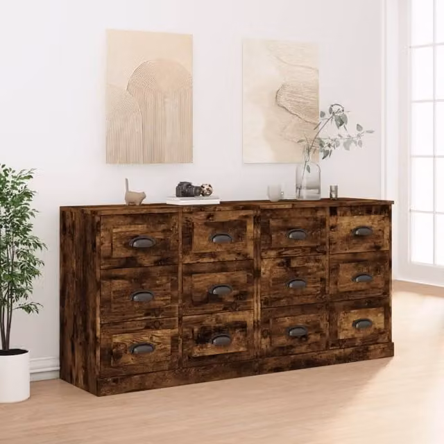 Berkfield Home Set of 2 Smoked Oak Sideboards in Brown Engineered Wood