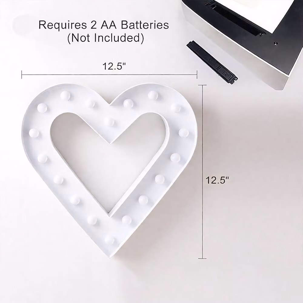 Bright Zeal White Textured Heart Marquee Light with 18 LEDs and Timer, 32 cm – 6