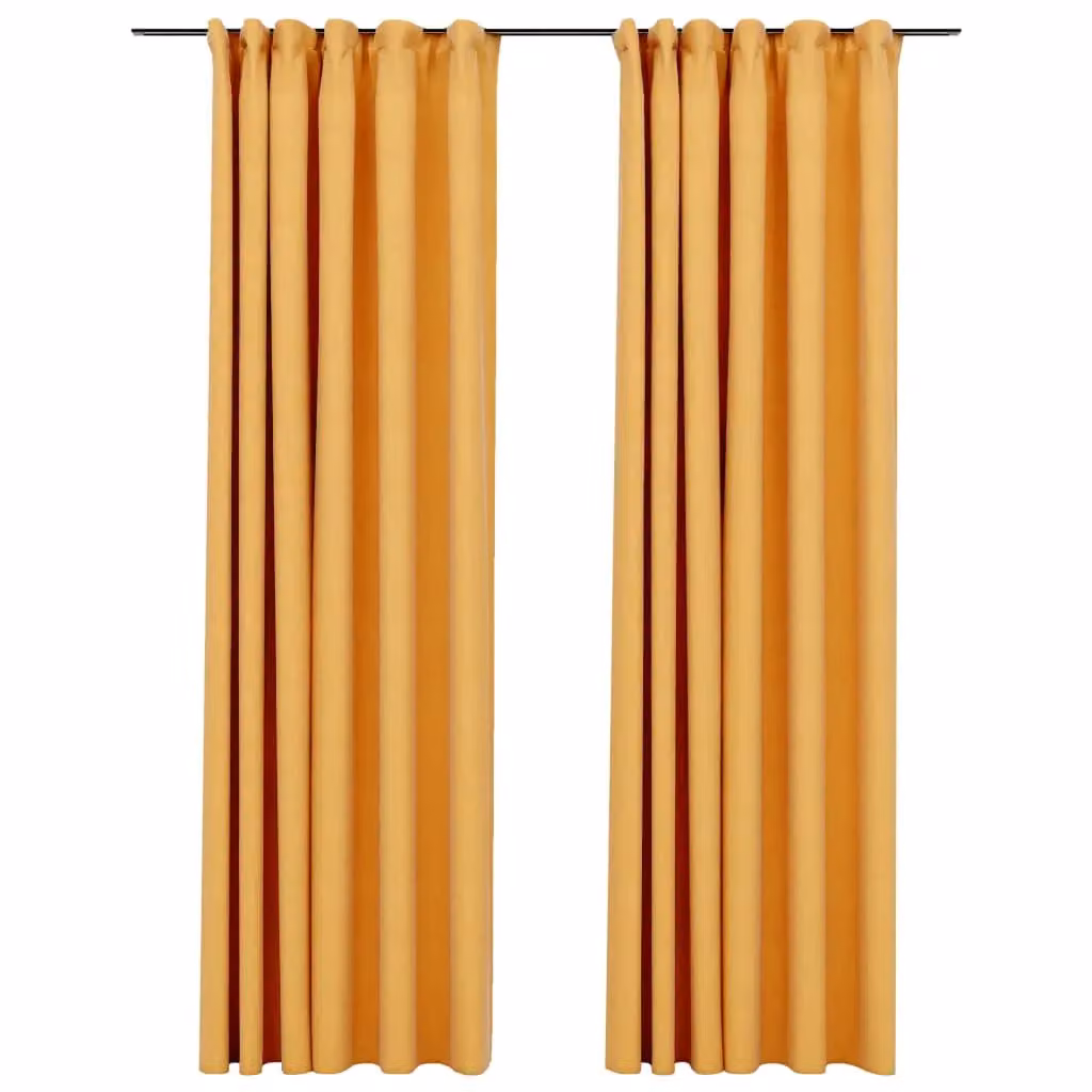 Berkfield Home Linen-Look Blackout Curtains with Hooks, 2 Pack, Yellow, W: 140 cm, H: 245 cm – 2