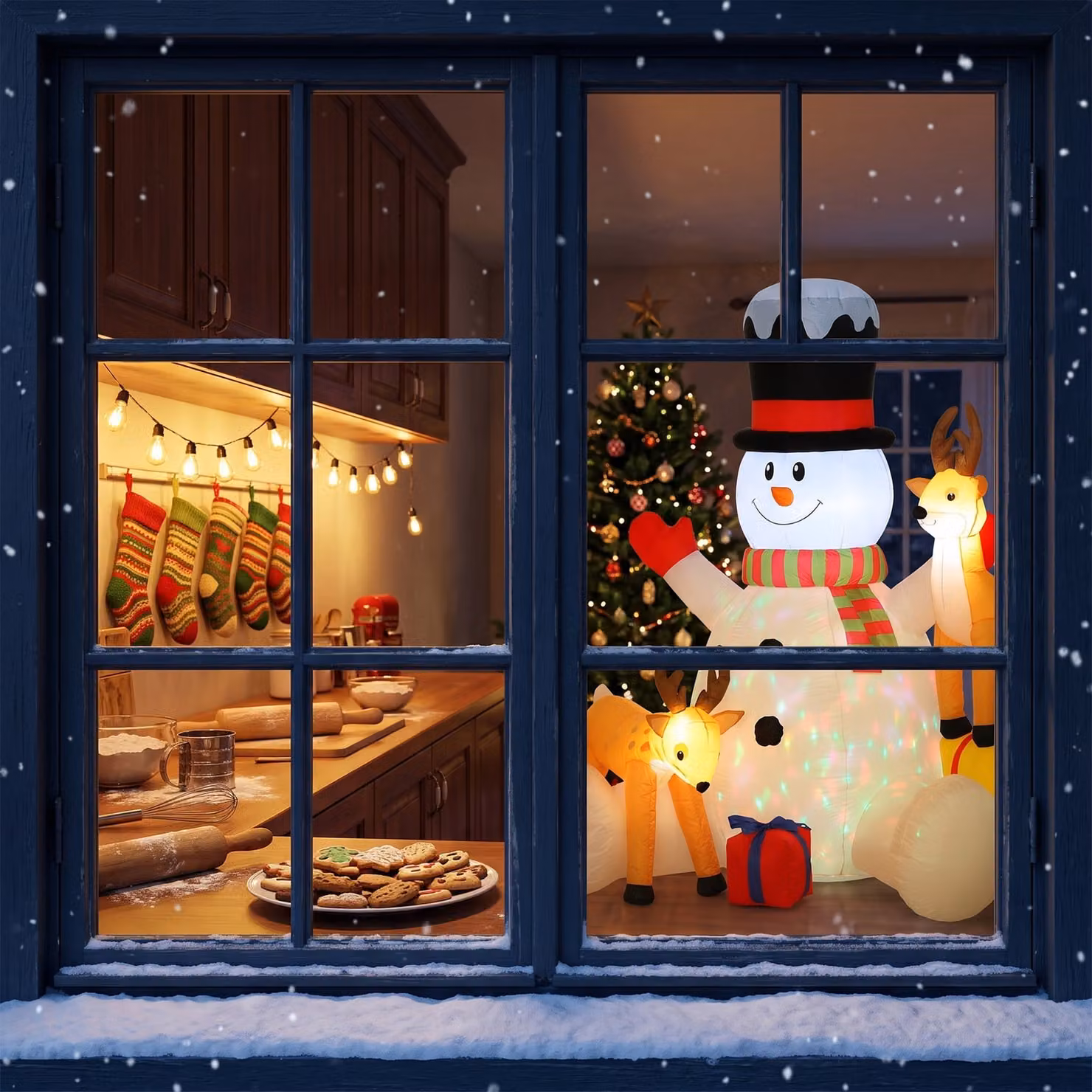 Outsunny 7ft Giant Christmas Inflatable Snowman with 2 Reindeer and LEDs, White and Brown Outdoor Blow Up Decoration – 9