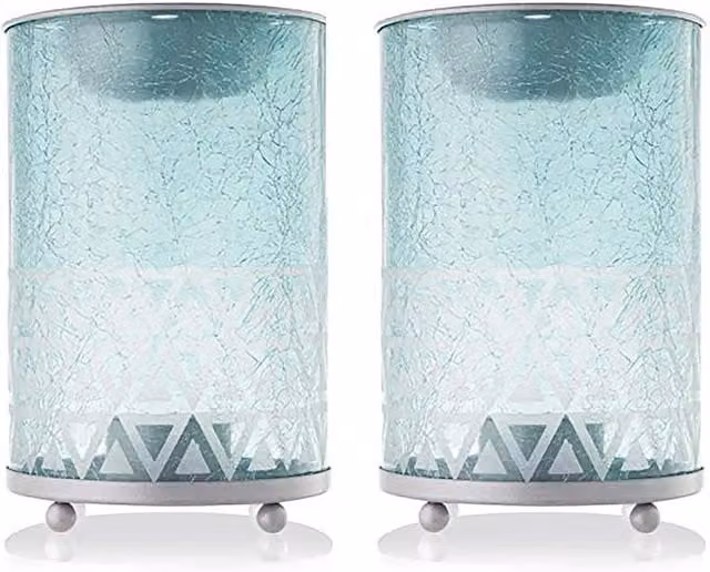 Simpa Cote D'Azur Sandblast Tealight Burners, Set of 2, Turquoise Glass