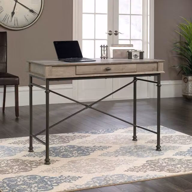 Teknik Office Canal Heights Console Desk in Brown Northern Oak Effect with Metal X-Frame – 2