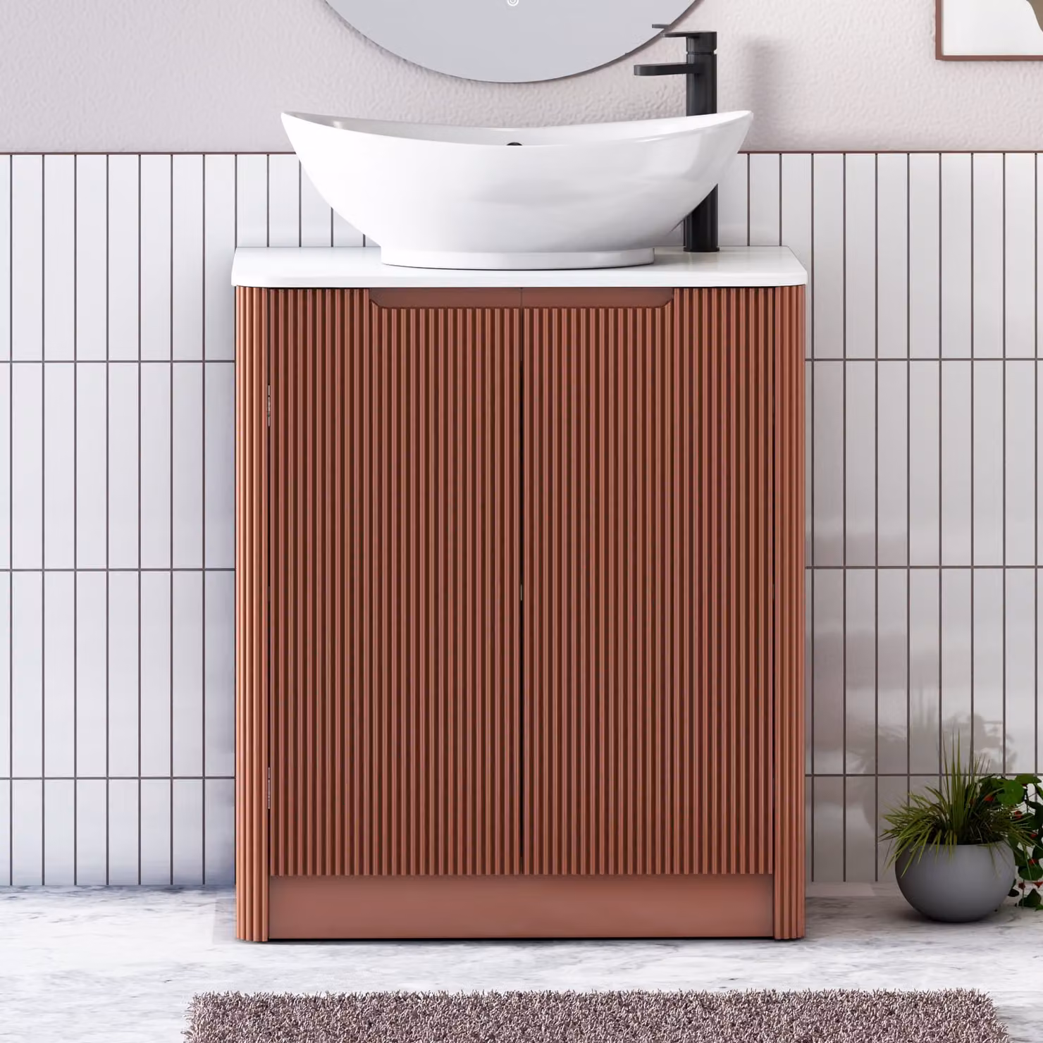 Royal Bathrooms Avenza 600mm Terracotta Clay Floor Standing 2 Door Vanity Unit with White Worktop and Amaze Basin