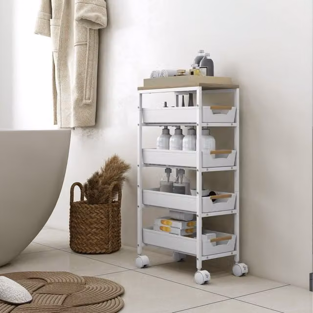 HOMCOM 5-Tier Modern Utility Storage Trolley on Wheels in White