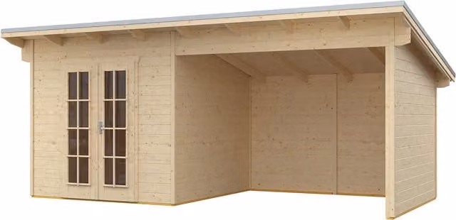 Rowlinson Oasis Garden Log Cabin in Natural Wood with Pent Roof