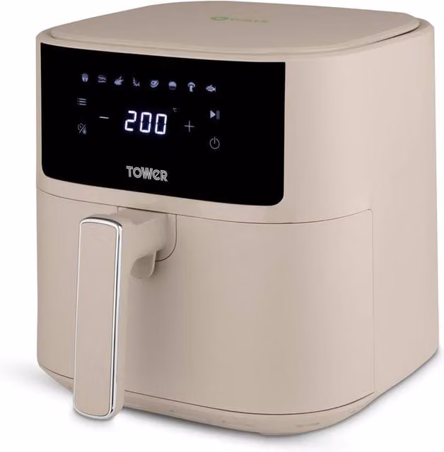 Tower Vortx Air Fryer with Digital Control Panel, 1700W, 6L, White and Light Beige
