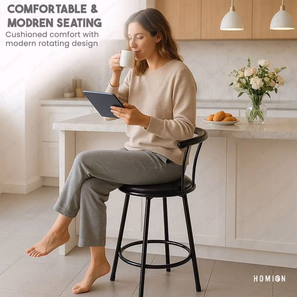 SPETLEK Black Round Breakfast Bar Stool with Matt Metal Frame – 4