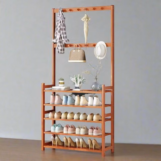 Modcraft Modern Wooden Hall Tree with Bench and Shoe Rack in Brown – 1