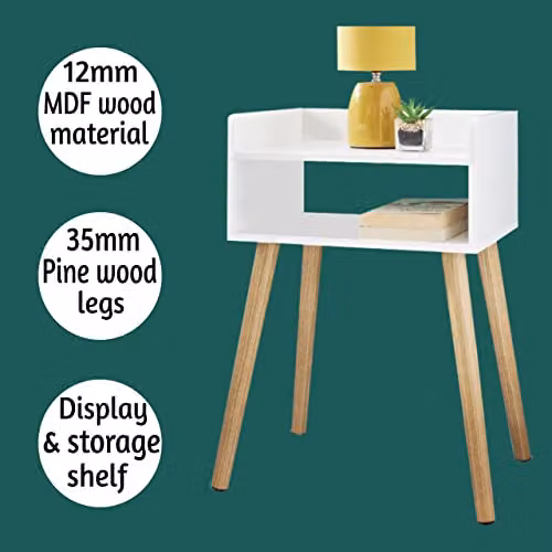 SPOT ON DEALZ White Modern Bedside Table with Storage Shelf, W/D/H: 40 x 30 x 60 cm – 4
