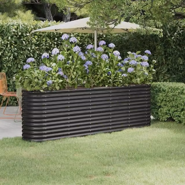 Berkfield Home Garden Powder-coated Steel Raised Bed in Anthracite Black, W/D/H: 224 x 40 x 68 cm