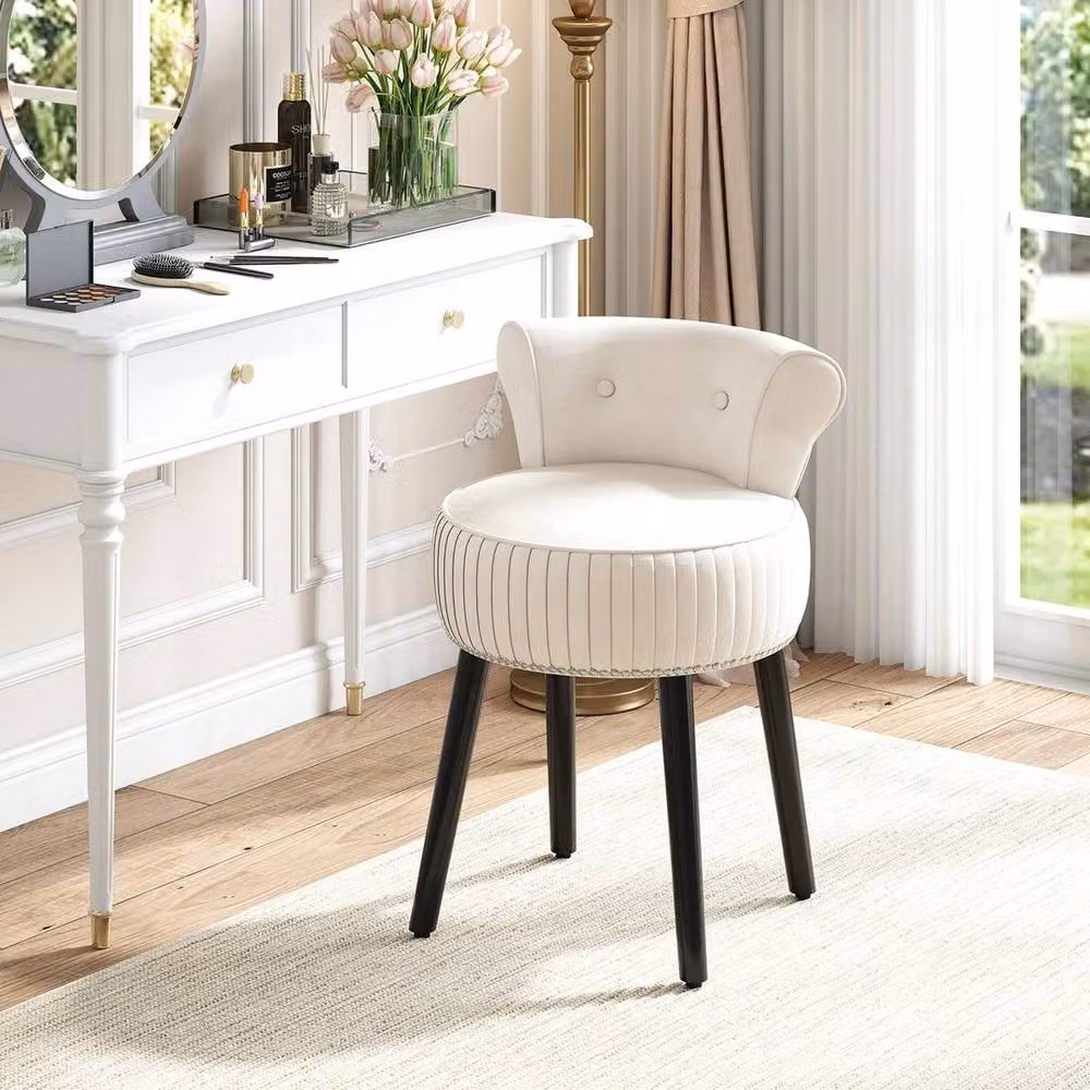 Kelvenix Velvet Upholstered Vanity Stool in White – 3