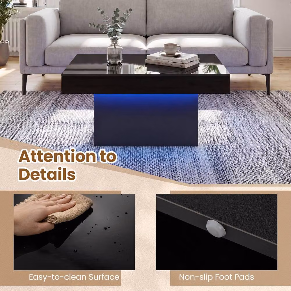 Gymax Square LED Coffee Table with Remote and 21 Dynamic Modes in Black Wood Finish – 7